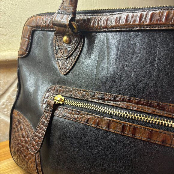 Brahmin Leather Satchel Doctor Style Handbag with Crocodile Embosssed Trim - Picture 3 of 15